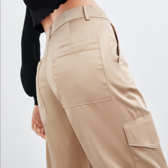 satin cargo pants zara